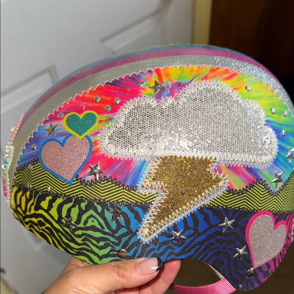 Colorful Helmet with Cloud and Lightning Design
